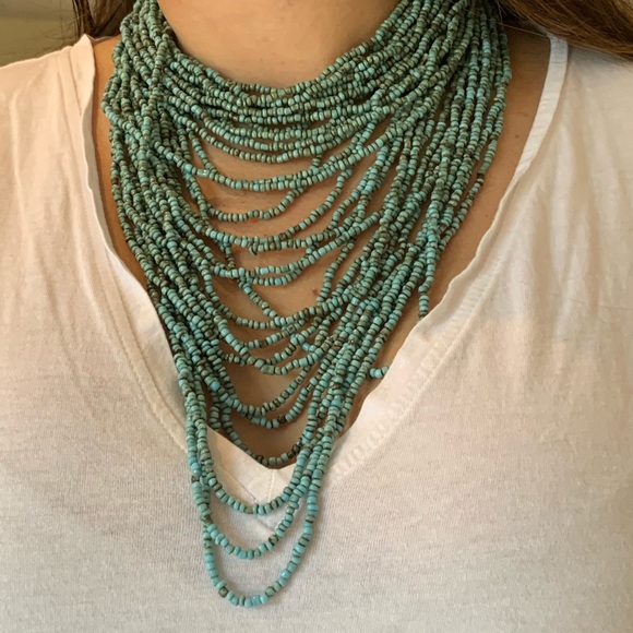 SOLD Aqua blue beaded statement necklace - Picture 2 of 2